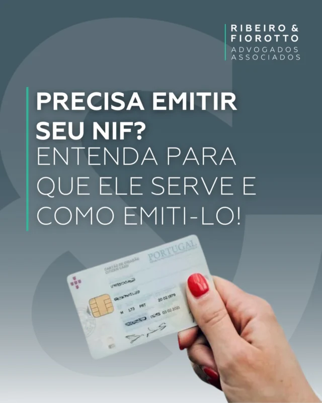 ✨ Precisa emitir seu NIF?
O Número de Identificação Fiscal é essencial para
praticamente tudo em Portugal:
Abrir conta bancária, assinar contrato de aluguel,
trabalhar, estudar, abrir empresa, contratar serviços e
até acessar benefícios públicos.
Se você está chegando ao país ou está planejando a
mudança, o NIF é o primeiro documento que você
precisa ter em mãos — e nós podemos emitir para
você de forma rápida, segura e totalmente orientada
por advogados.
📩 Entre em contato e resolva seu NIF sem
complicações!