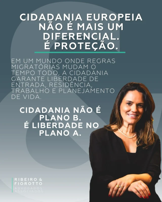 Em um mundo onde regras migratórias podem mudar de um dia para o outro, ter uma cidadania europeia deixou de ser um diferencial e passou a ser uma proteção.

Enquanto vistos podem ser suspensos, atrasados ou simplesmente negados, a cidadania garante liberdade: de entrada, de residência, de trabalho e de planejamento de vida. Ela elimina a dependência de entrevistas, exceções ou decisões temporárias de governos.

Ter uma cidadania europeia é ter segurança jurídica, mobilidade internacional e acesso direto a oportunidades que não ficam em pausa. É poder escolher caminhos e não ficar refém deles.

Cidadania não é plano B. É liberdade no plano A.