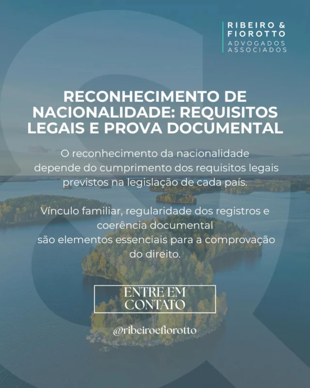O reconhecimento da nacionalidade exige requisitos legais e prova documental 🚨
Vínculo familiar, regularidade dos registros e coerência documental são elementos essenciais para a comprovação do direito.

É a prova adequada, aliada à análise técnica e ao rigor jurídico, que sustenta o pedido e garante segurança em todo o processo.

📩 Entre em contato para uma análise especializada.