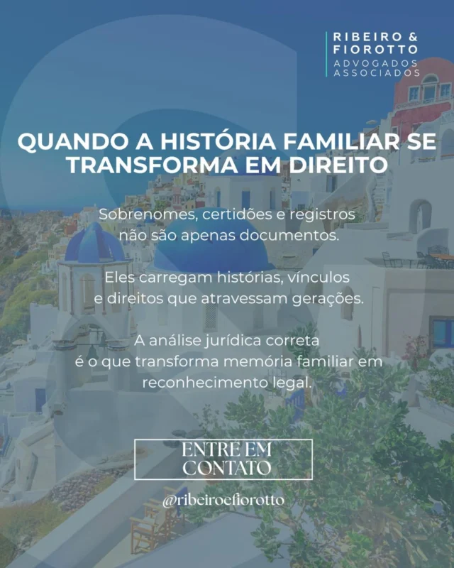 Quando a história familiar se transforma em direito 🧑‍🧑‍🧒‍🧒

Sobrenomes, certidões e registros não são apenas documentos — são vínculos jurídicos que precisam ser corretamente comprovados.

Pesquisa genealógica, retificações e análise técnica garantem validade e reconhecimento legal.

Na Ribeiro & Fiorotto Advogados Associados, aplicamos rigor jurídico para transformar história familiar em direito reconhecido.

📩 Entre em contato pelo link na bio
