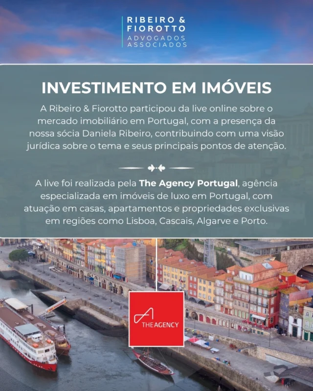 Investir em Portugal vai muito além da escolha do imóvel ideal. 🇵🇹

Segurança jurídica, estruturação migratória e assessoria estratégica fazem toda a diferença em cada etapa do processo.

A Ribeiro & Fiorotto teve o prazer de participar da live sobre o mercado imobiliário em Portugal, ao lado da The Agency Portugal, contribuindo com uma visão jurídica sobre investimentos internacionais, residência e regularização migratória.

Agradecemos o convite e a oportunidade de participar dessa troca tão relevante. 

Em participação com: @theagencyre @rafaelchangestate @falda.realestate