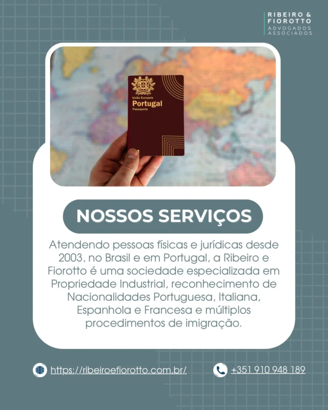 Conheça os serviços da Ribeiro & Fiorotto! ⚖️🌍

Desde 2003, oferecemos assessoria jurídica especializada em nacionalidades, imigração e propriedade intelectual e industrial, com atuação no Brasil e no exterior.

Conte com nossa experiência para cuidar dos seus direitos com segurança e confiança.

📩 Entre em contato e saiba como podemos ajudar!

#RibeiroEFiorotto #AssessoriaJuridica #NacionalidadeEuropeia #Imigracao #propriedadeintelectual
